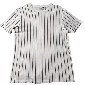 Topman Burgundy & White Striped Tee - Men's Size Medium - Heavyweight